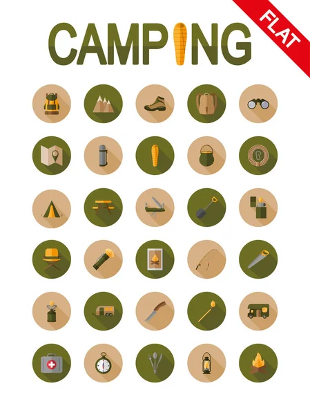 Camping icons. Flat. — Stock Vector