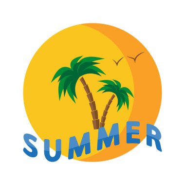 Palmiye ağaçları, plaj, deniz, gün batımı ve dalgalar.