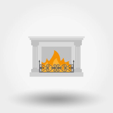 Şömine. Simge. Vektör. Düz.