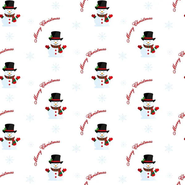 Pupazzo di neve con cappello e sciarpa. Modello di Natale — Vettoriale Stock