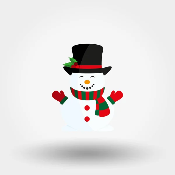 Muñeco de nieve con sombrero, bufanda y guantes. Icono. Vector. Plano . — Vector de stock