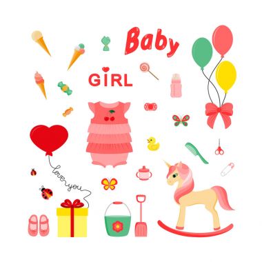 Kız bebek simgeler. Simge. Vektör. Düz.