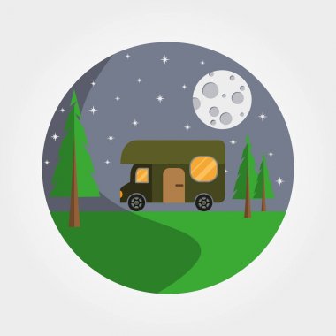 Römork. Seyyar ev. Logo rekreasyon doğa içinde. Kamp.