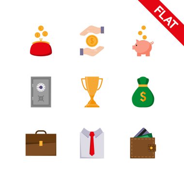 İş İkonları/Simgeleri ayarlayın. Vektör. Düz