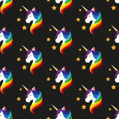 Gözlerin kapalı olan at. Gökkuşağı yele. Sorunsuz vektör çizim.