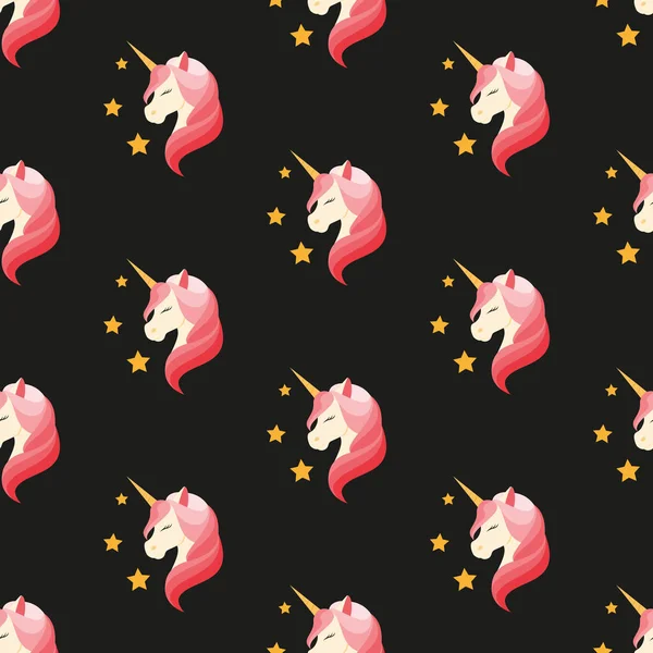 Unicornio con los ojos cerrados. Melena rosada. Ilustración vectorial sin fisuras . — Vector de stock