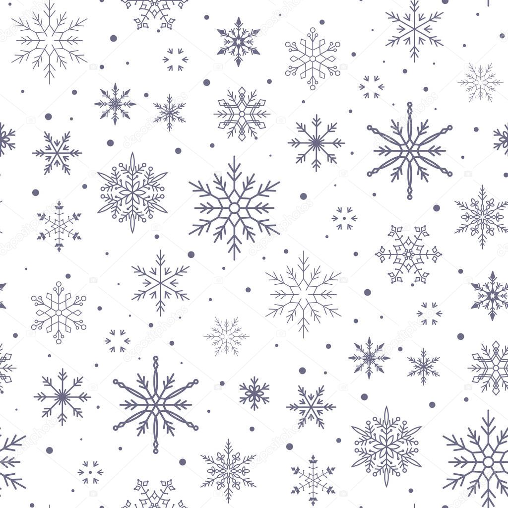 Christmas pattern. Snowflake background. Seamless vector illustration. Flat design style.