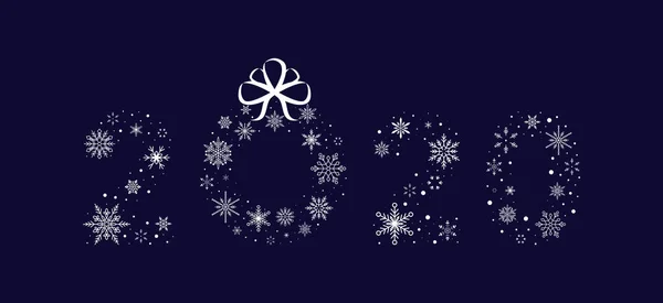 2020 de copos de nieve con corona de Navidad. Año Nuevo. Ilustración vectorial. Diseño plano — Vector de stock