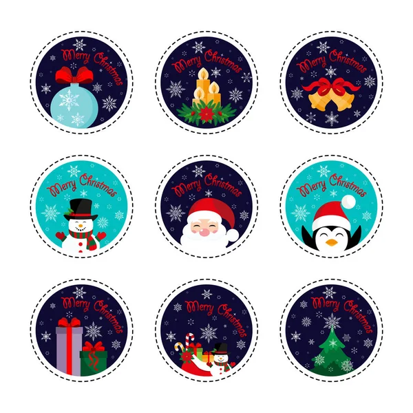 Merry Christmas. Patch set. Christmas and New Year. Vector illustration. Flat design — Stock Vector