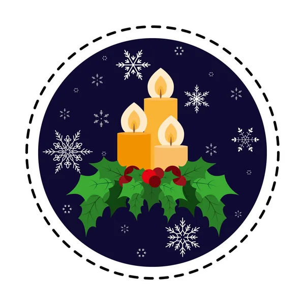 Bougie de Noël décorée de houx. Vecteur. Plat . — Image vectorielle