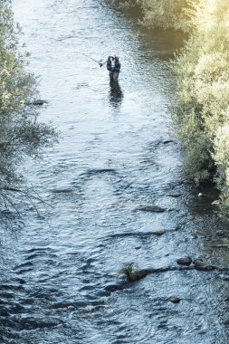 Sinek balıkçı flyfishing çubuk kullanarak.