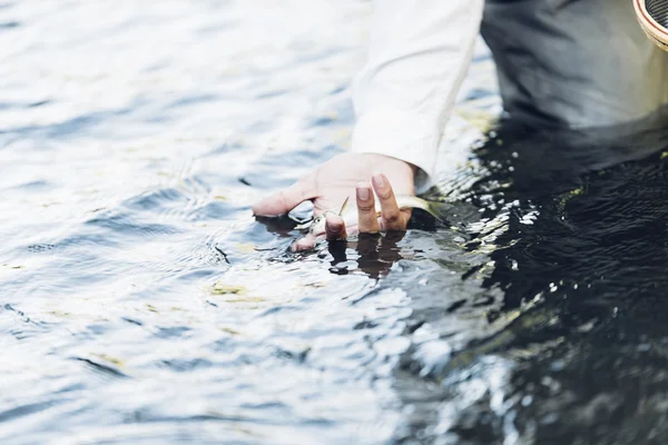 Mano con pescado capturado . — Foto de Stock