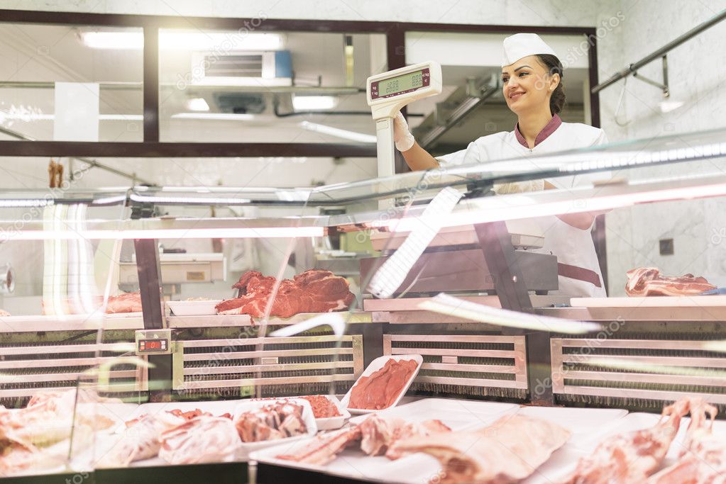 Pretty Butchery Woman working.