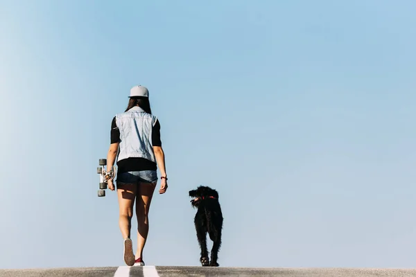 Vackra unga älskande hennes hund. — Stockfoto