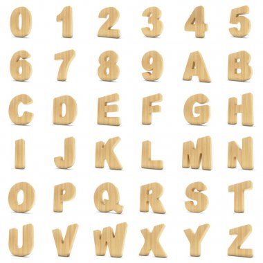 3D ahşap malzeme rakam ve harf.