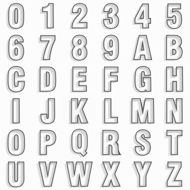 rakam ve harf 3D beyaz izole.