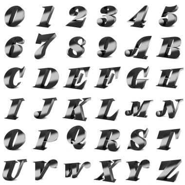 3D siyah metal sayılar ve harfler.