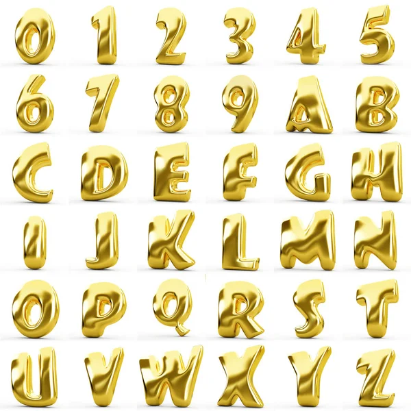 3D arany számok és betűk elszigetelt. — Stock Fotó