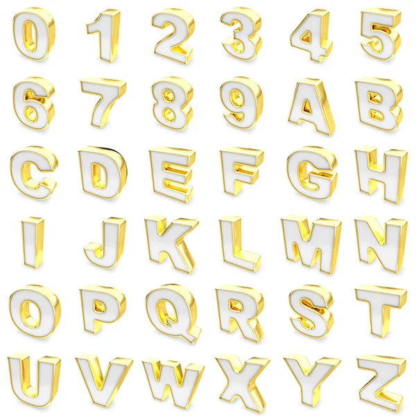 3D-gold en witte cijfers en letters. — Stockfoto