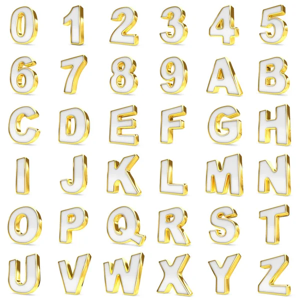 3D-gold en witte cijfers en letters. — Stockfoto