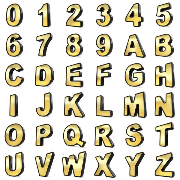 3D Gold and Black metal numbers and letters. — Stock Photo, Image