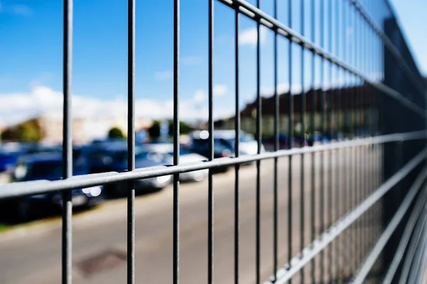 Close up Metal grille or fence of car parking. — Stock Photo, Image