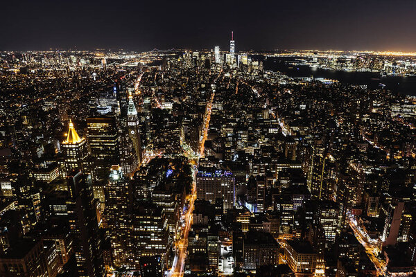Night skyline of New York City. Urban Concept.
