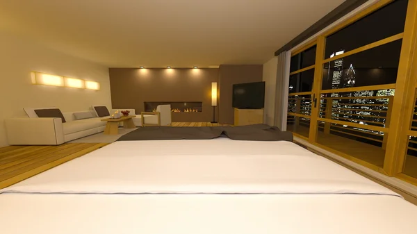 3D cg-rendering av ett sovrum — Stockfoto