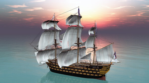 3D CG rendering of a sailing boat