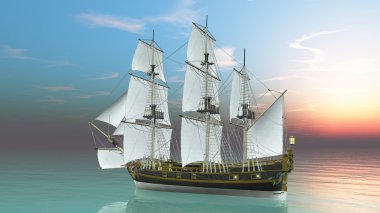 bir yelkenli tekne 3d cg render