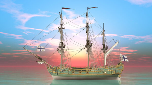 3D CG rendering of a sailing boat