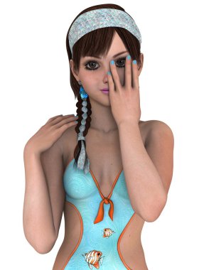 genç bir kadının 3d cg işleme