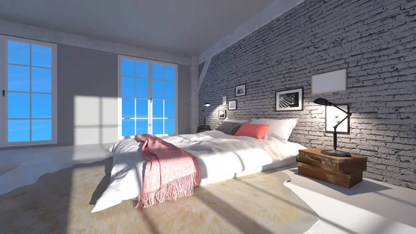 3d cg render bir yatak odası — Stok fotoğraf