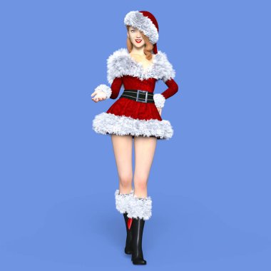 3d cg işleme Noel Baba kostüm ile genç bir kadın
