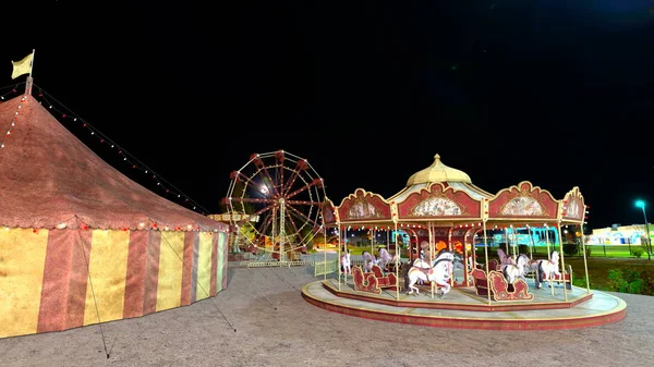 3D CG rendering of night carnival — Stock Photo, Image