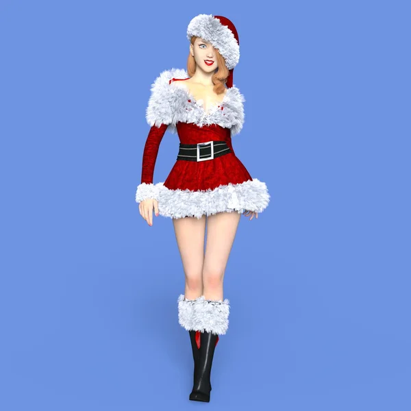 Rendering 3D CG di una giovane donna con costume di Babbo Natale — Foto Stock