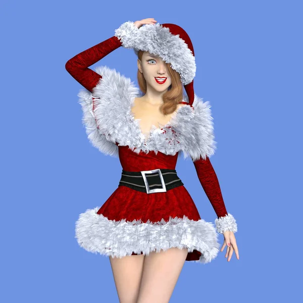 Rendering 3D CG di una giovane donna con costume di Babbo Natale — Foto Stock