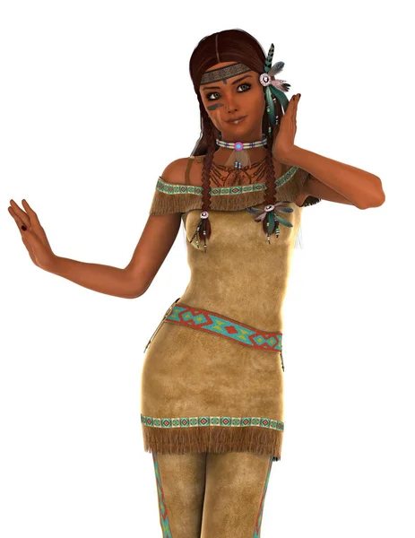 Renderowania 3D cg z native American kobieta — Zdjęcie stockowe