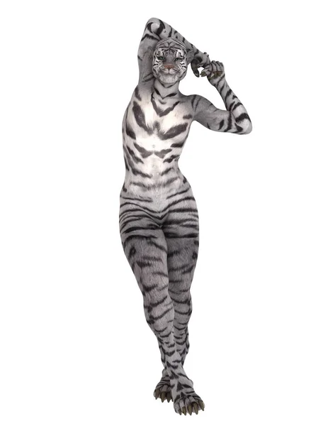 3D CG renderização de uma mulher tigre — Fotografia de Stock