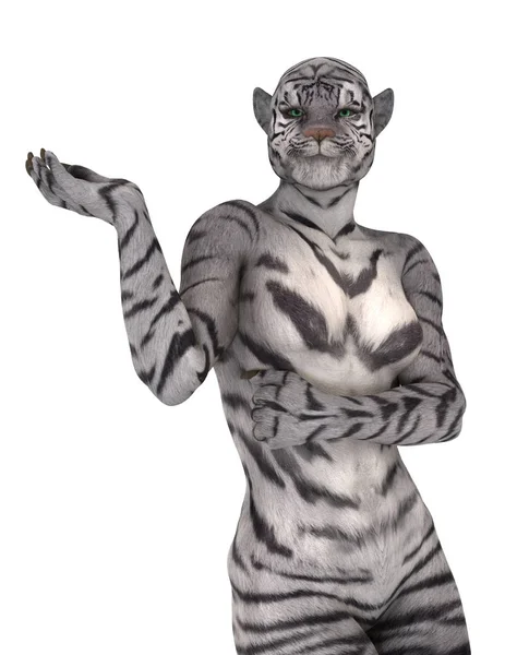 3D CG-рендеринг женщины-тигра — стоковое фото