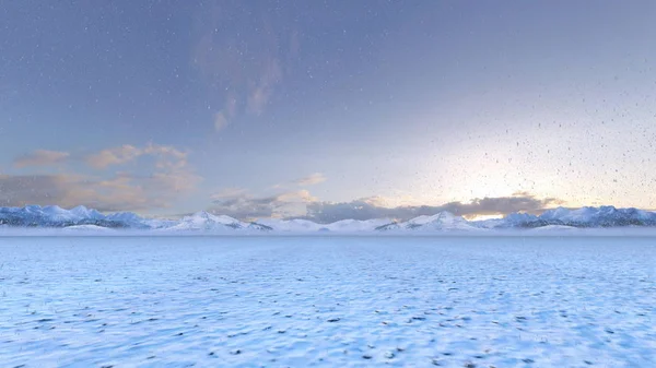 Rendering 3D CG del campo innevato — Foto Stock