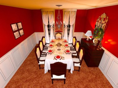 3d cg render bir yemek odası