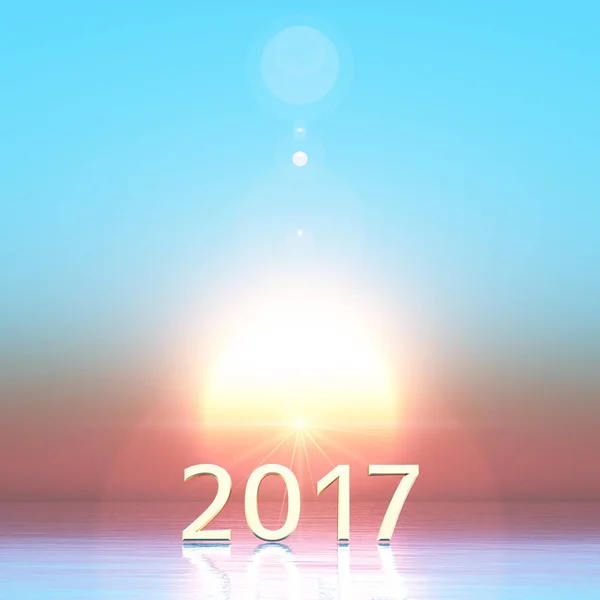 3D CG renderização de 2017 e nascer do sol — Fotografia de Stock
