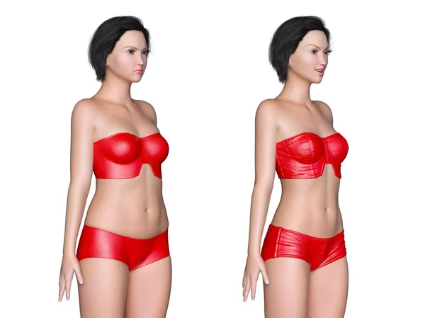 Il rendering 3D CG della donna va su una dieta — Foto Stock