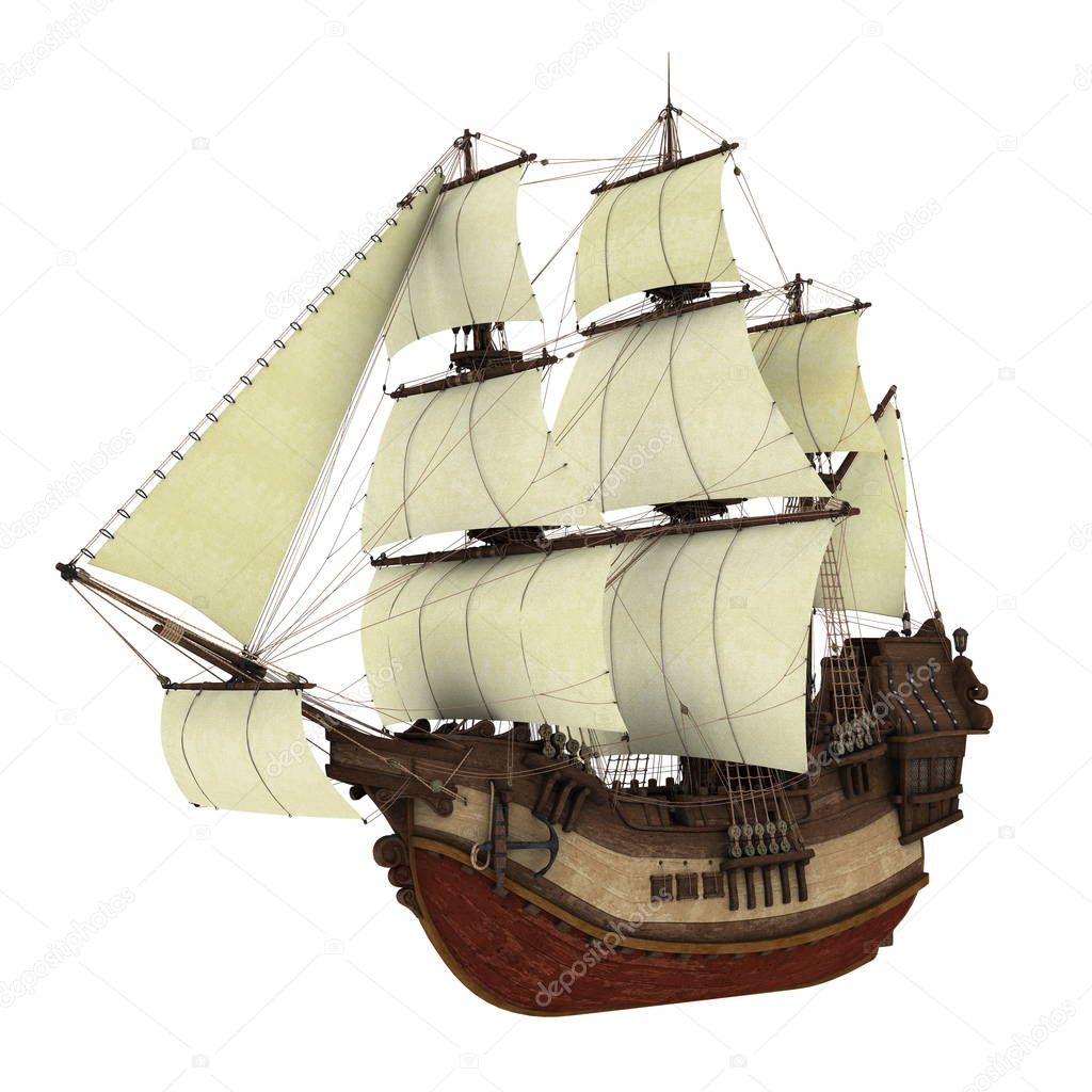3D CG rendering of a sailing boat