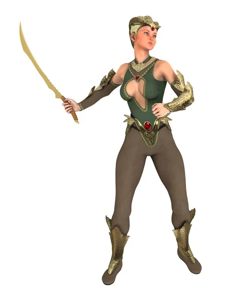 3D CG renderização de um cavaleiro feminino — Fotografia de Stock