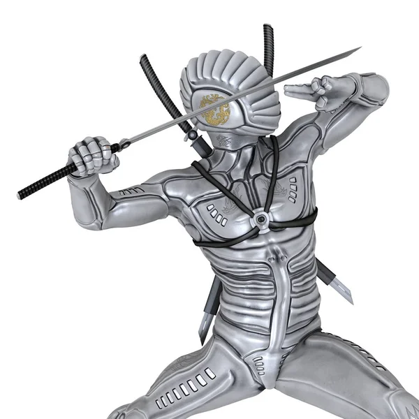3d cg 渲染的机器人击剑 — 图库照片