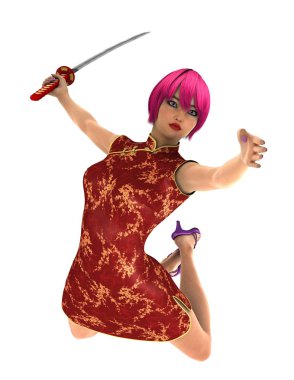 bir Kung fu kızın 3d cg işleme