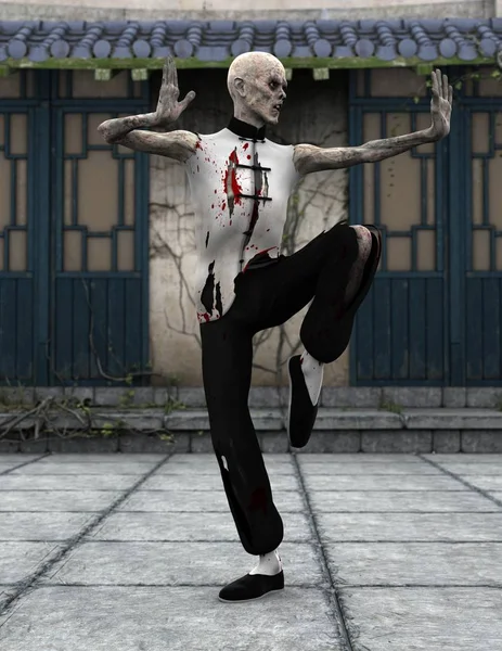 3D CG візуалізація кунг-фу головного зомбі — стокове фото