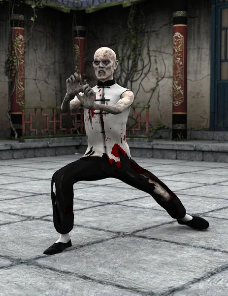 3D-s cg visszaadás-ból egy Kung fu Felülkerekedik zombi — Stock Fotó